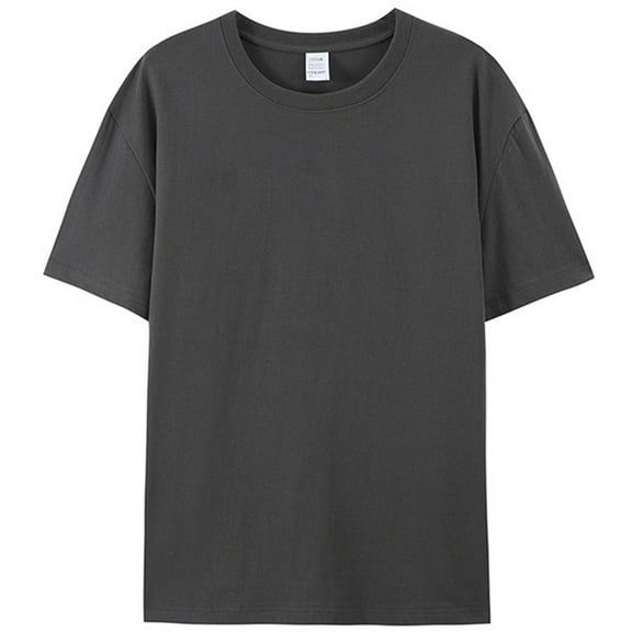 Silver Basic Men's Short Sleeved Round Neck Plus Size Basic Cotton T-shirt,Casual Style,Solid Color,Multiple Colors L,DeepGrey-1