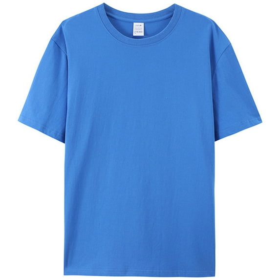 Silver Basic Men's Short Sleeved Round Neck Plus Size Basic Cotton T-shirt,Casual Style,Solid Color,Multiple Colors XL,RoyalBlue-1