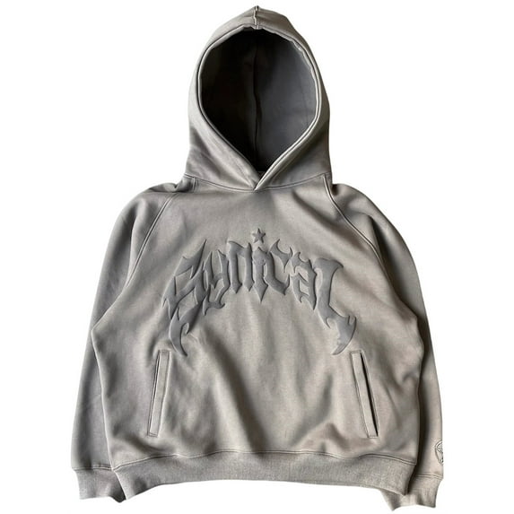 Silver Basic Men's and Women's Gothic Alphabet Hooded Zipper Hoodie Street Trend Men's Casual Jacket Coat 2XL,Khaki1-1