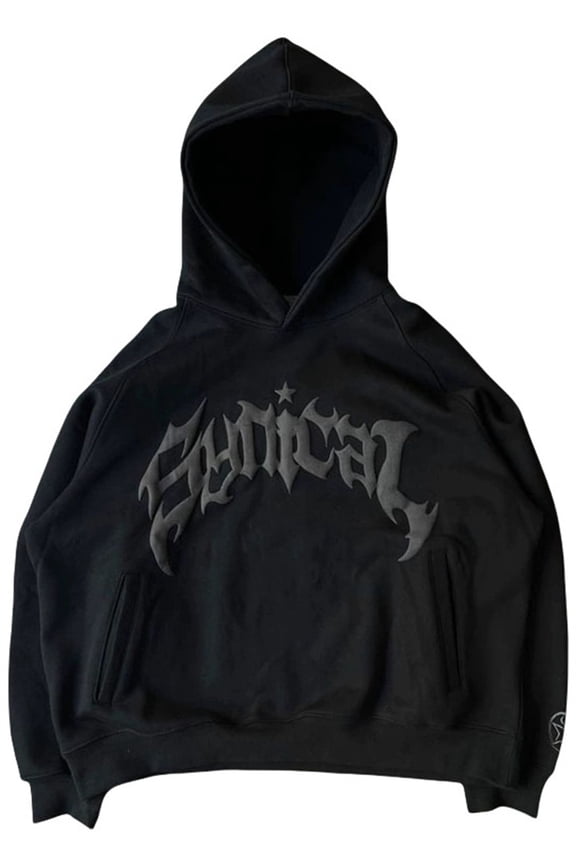 Men's and Women's Gothic Alphabet Hooded Zipper Hoodie Street Trend Men's Casual Jacket Coat L,Black1-1