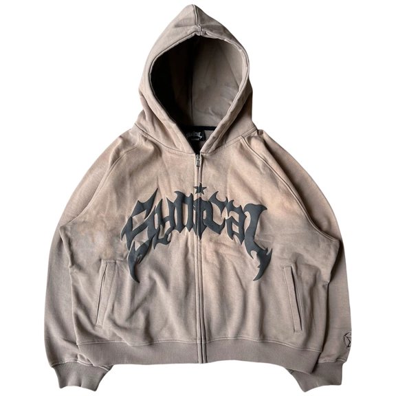 Silver Basic Men's and Women's Gothic Alphabet Hooded Zipper Hoodie Street Trend Men's Casual Jacket Coat L,Khaki-1