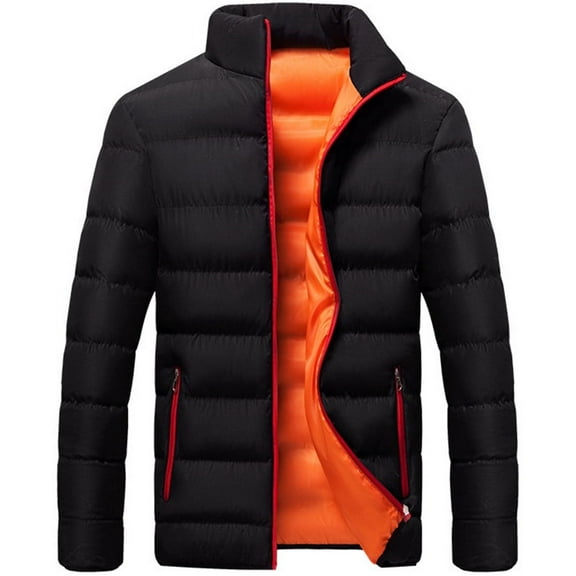 Silver Basic Men's black slim fit warm cotton jacket coat for autumn and winter 3XL,Orange-1
