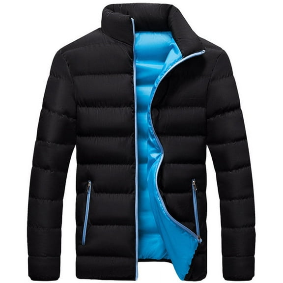 Silver Basic Men's black slim fit warm cotton jacket coat for autumn and winter 4XL,Blue-1