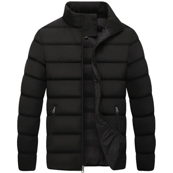 Silver Basic Men's black slim fit warm cotton jacket coat for autumn and winter XL,Black-1