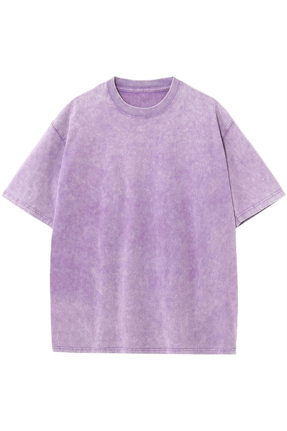 Mode Men's Pure Cotton T-shirt Retro Basic Round Neck Short Sleeved Oversized Unisex Street Casual Wear 5XL,Purple-1