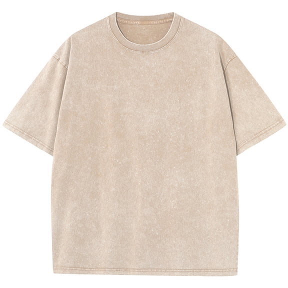 Silver Basic Mode Men's Pure Cotton T-shirt Retro Basic Round Neck Short Sleeved Oversized Unisex Street Casual Wear S,Apricot-1