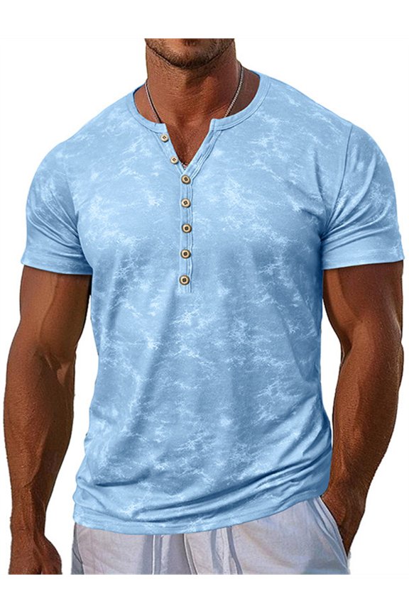 Mode Men's Short Sleeved T-shirt Retro Casual Slim Fit Summer T-shirt 2XL,SkyBlue-1