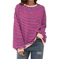 thumbnail image 1 of Silver Basic Oversized Crewnecks Striped Print Sweatshirt Long Sleeved Hoodie T Shirt Spring Fall Trendy Cute Girl XL,Purple-1, 1 of 2