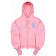 thumbnail image 1 of Silver Basic Retro Personalized Embroidered Hooded Zipper Hoodie College Style Coat L,Pink-1, 1 of 2
