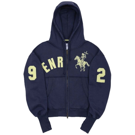 Silver Basic Retro Personalized Embroidered Hooded Zipper Hoodie College Style Coat S,Blue-1