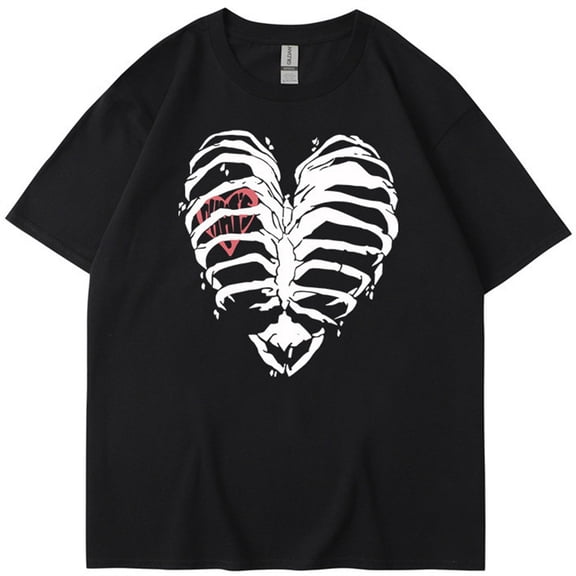 Silver Basic Round Neck Men's Short Sleeved T-shirt Oversized Basic Cotton Skull Print Top T-shirt S,BlackWhite-1