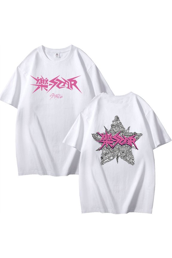 Summer Adult Pure Cotton Pentagram Print Fashion Y2K Girl 2XL,White-1