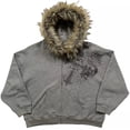 thumbnail image 1 of Silver Basic Trendy Faux Fur Hood Zip Up Hoodie Gothic Graphic Y2K Streetwear Oversized Jacket S,Grey-1, 1 of 1