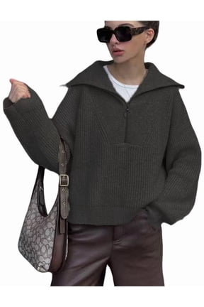 Trendy Womens Half Zipper Loose Design Lapel Pullover Knitted Sweater S,Green-1