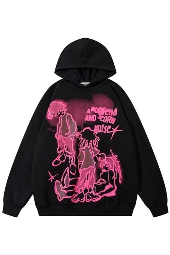 Unisex Oversized Anime Graffiti Hoodie - Hip-Hop Style Loose Fit for Men & Women 3XL,Black-1