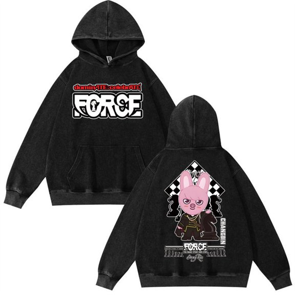 Silver Basic Unisex Plaid Cartoon Combination Printed Hoodie KPOP Casual Sports Shirt With Black Hood M,Black8-1