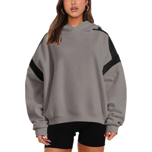 Silver Basic Unisex Trendy Color Blocked Baseball Jersey Long Sleeved Hooded Sweatshirt For Women Outside L,Coffee-1