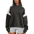 thumbnail image 1 of Silver Basic Unisex Trendy Color Blocked Baseball Jersey Long Sleeved Hooded Sweatshirt For Women Outside M,DeepGrey-1, 1 of 2