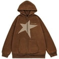 thumbnail image 1 of Silver Basic Unisex Y2K Hoodie Sweatshirt Star Pattern Zipper Jacket For Winter Street Style M,Brown-1, 1 of 1