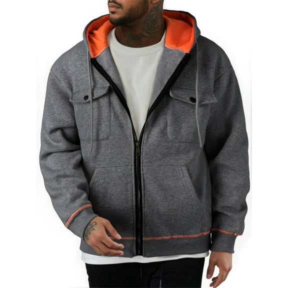 Silver Basic Winter Mens Cozy Hoodie Sweatshirt with Zipper Jacket 2XL,DeepGrey-1