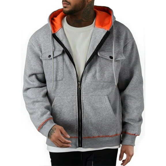 Silver Basic Winter Mens Cozy Hoodie Sweatshirt with Zipper Jacket 2XL,Grey-1