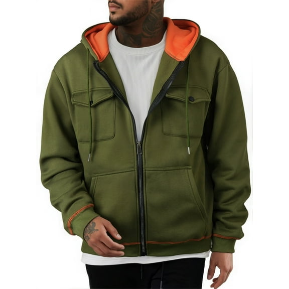 Silver Basic Winter Mens Cozy Hoodie Sweatshirt with Zipper Jacket XL,Green-1