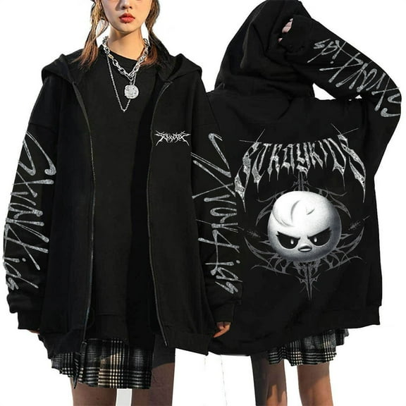Silver Basic Women's And Men's Zipper Hooded Casual Hoodie Stray Harajuku Y2K Fashionable Loose Hoodie 2XL,Black12-1