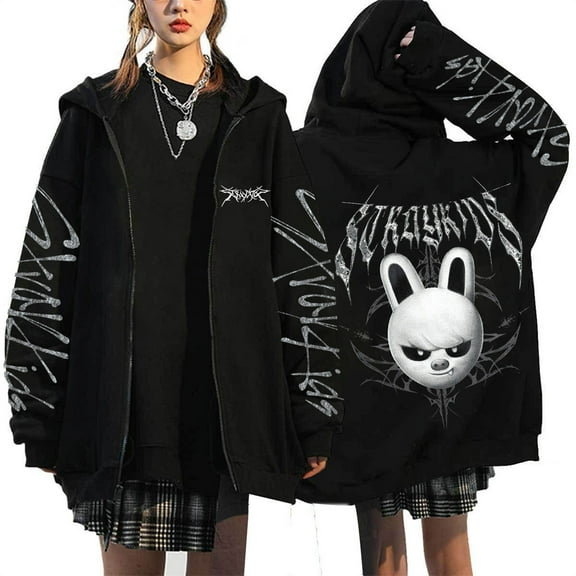 Silver Basic Women's And Men's Zipper Hooded Casual Hoodie Stray Harajuku Y2K Fashionable Loose Hoodie 2XL,Black14-1
