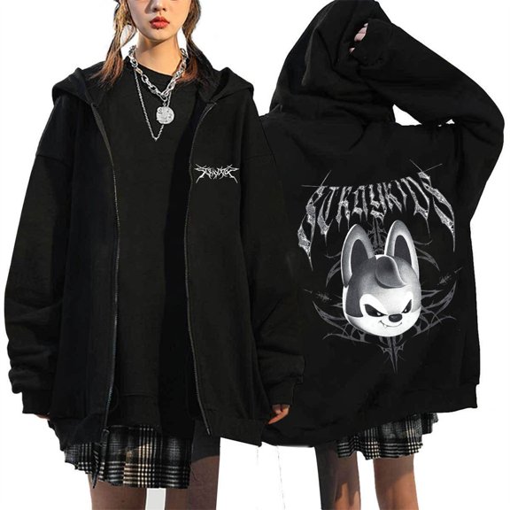 Silver Basic Women's And Men's Zipper Hooded Casual Hoodie Stray Harajuku Y2K Fashionable Loose Hoodie 4XL,Black3-1