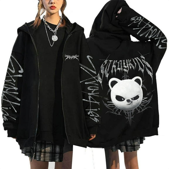 Silver Basic Women's And Men's Zipper Hooded Casual Hoodie Stray Harajuku Y2K Fashionable Loose Hoodie M,Black11-1