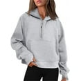 thumbnail image 1 of Silver Basic Women's Half Zipper Hoodie Elegant Long Sleeve Pullover Sweatshirt Fall/Winter Pocket Yoga Hoodie XL,LightGrey-1, 1 of 2