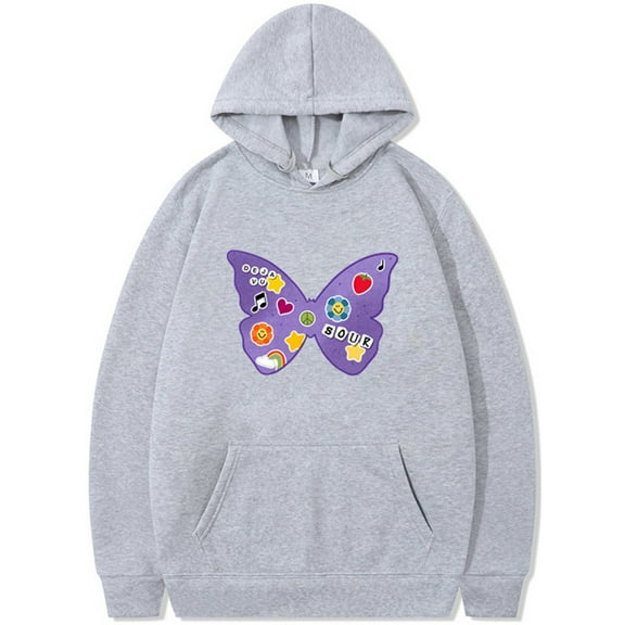 Silver Basic Women's Hoodie Street Casual Fun Album Unisex Sweatshirt Cartoon Butterfly Printed Hip Hop Pullover 2XL,LightGrey-1