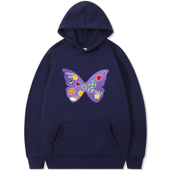 Silver Basic Women's Hoodie Street Casual Fun Album Unisex Sweatshirt Cartoon Butterfly Printed Hip Hop Pullover M,ZQ-1