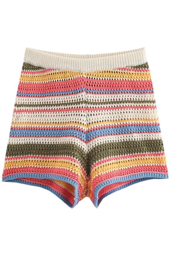 Women's Knitwear Retro Striped Polo Shirt Short Sleeve Knitwear Sweater+Shorts Two Piece Set L,Red-1