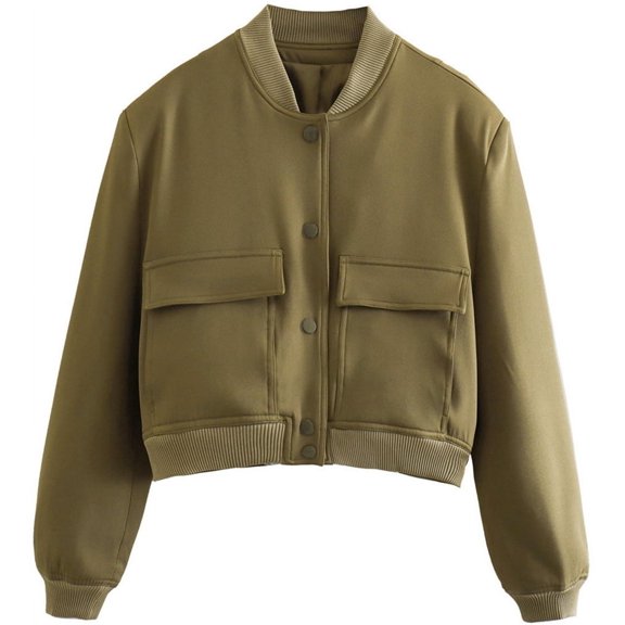 Silver Basic Women's Short Jacket Lightweight Outdoor Jacket Travel Slim Fit Coat M,ArmyGreen-1