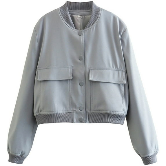 Silver Basic Women's Short Jacket Lightweight Outdoor Jacket Travel Slim Fit Coat S,Grey-1