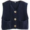 thumbnail image 1 of Silver Basic Women's Sleeveless Button Up Sweater Knit Vest With Pocket XS,ZQ-1, 1 of 1