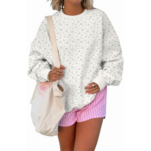 Silver Basic Women's printed hooded sweatshirt Y2K autumn/winter hooded sweatshirt L,WhitePink-1