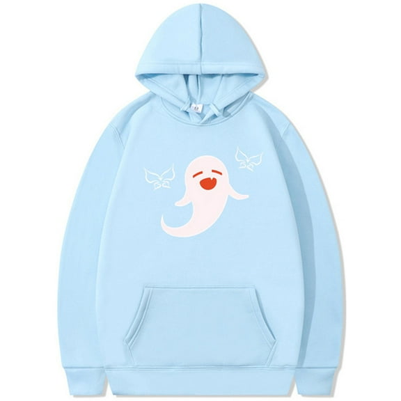 Silver Basic Womens And Mens Hooded Sweatshirt Y2k Ghost Print Fun Halloween Hoodie Pullover 3XL,SkyBlue-1