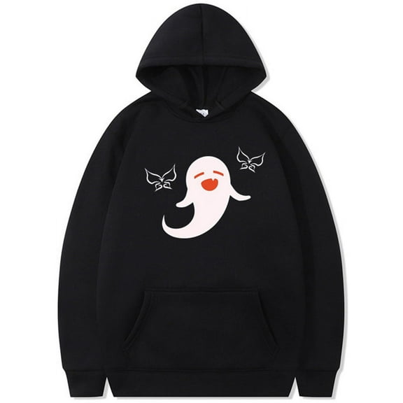 Silver Basic Womens And Mens Hooded Sweatshirt Y2k Ghost Print Fun Halloween Hoodie Pullover M,Black-1