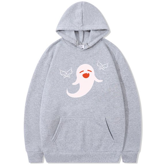 Silver Basic Womens And Mens Hooded Sweatshirt Y2k Ghost Print Fun Halloween Hoodie Pullover XL,LightGrey-1