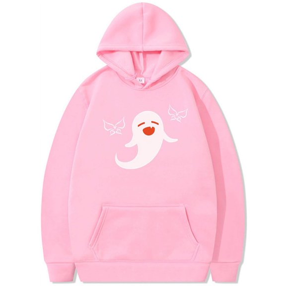 Silver Basic Womens And Mens Hooded Sweatshirt Y2k Ghost Print Fun Halloween Hoodie Pullover XL,Pink-1