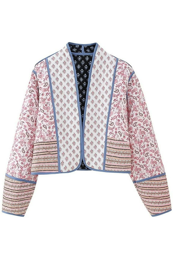 Womens Fall/Winter Striped Double-Sided Cotton Jacket Color Block Cotton Coat S,PinkBlue-1