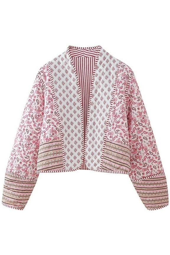 Womens Fall/Winter Striped Double-Sided Cotton Jacket Color Block Cotton Coat XS,PinkStripe-1