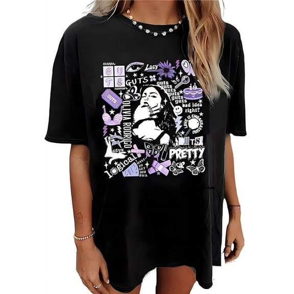 Silver Basic Womens Oversize Pretty Black Top Letter Printed Fashionable Hip-hop Loose T-shirt M,FKMN-1