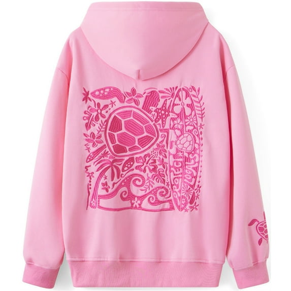 Silver Basic Y2K Inspired Womens Embroidery Hoodie Loose Fit Hip-Hop Streetwear Sweatshirt S,Pink-1