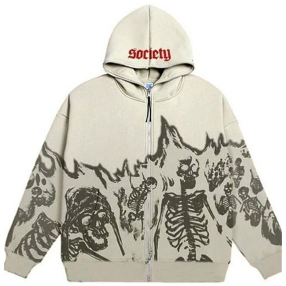 Silver Basic Y2K Skeleton Zipper Men's/Women's Jacket Retro Punk Gothic Sports Shirt Skull Print Hoodie 2XL,Apricot-1