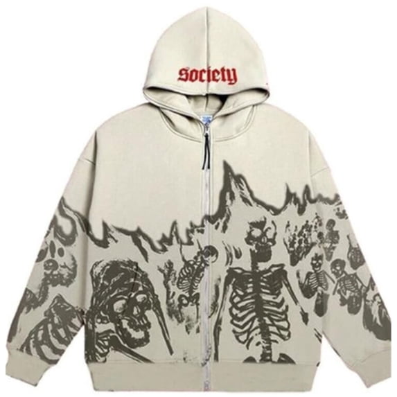 Silver Basic Y2K Skeleton Zipper Men's/Women's Jacket Retro Punk Gothic Sports Shirt Skull Print Hoodie M,Apricot-1