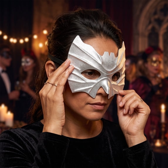 Silver Bat Masquerade Mask 7 Inch Half Face Scary Mask for Halloween Party Accessory, 1 Pack