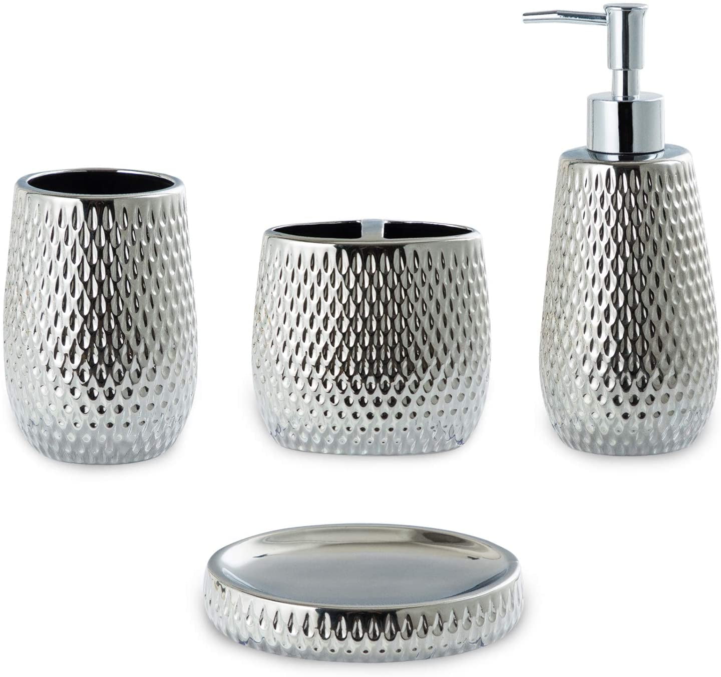 Silver Bathroom Accessory Set 4 Piece Ceramic Bath Accessories Sets ...